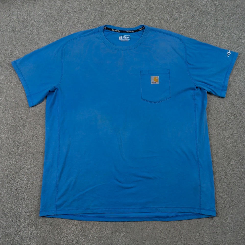 Carhartt Force Shirt Mens 2XL Blue Relaxed Fit Pocket Tee Wicking TK6652-M Faded